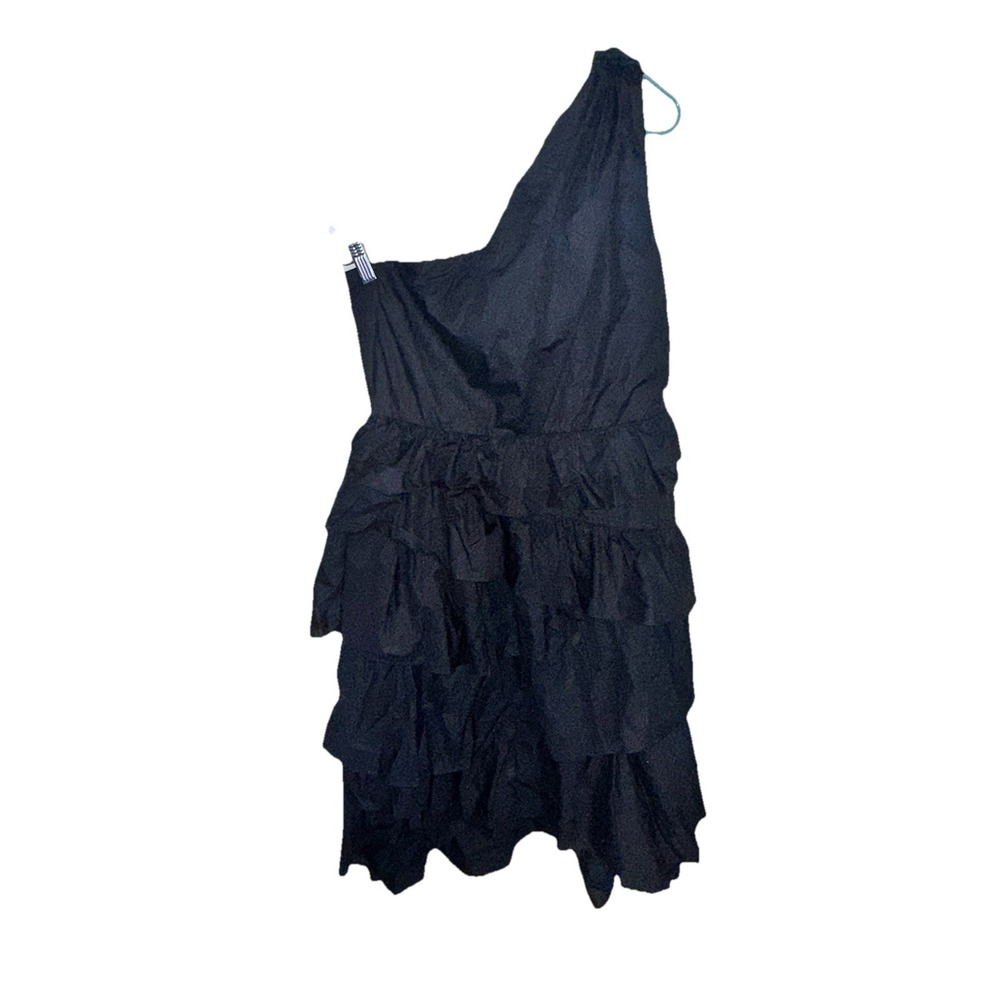 By Anthropologie Dress Womens 12‎ Large Black One Shoulder Tiered  Midi Ruffled